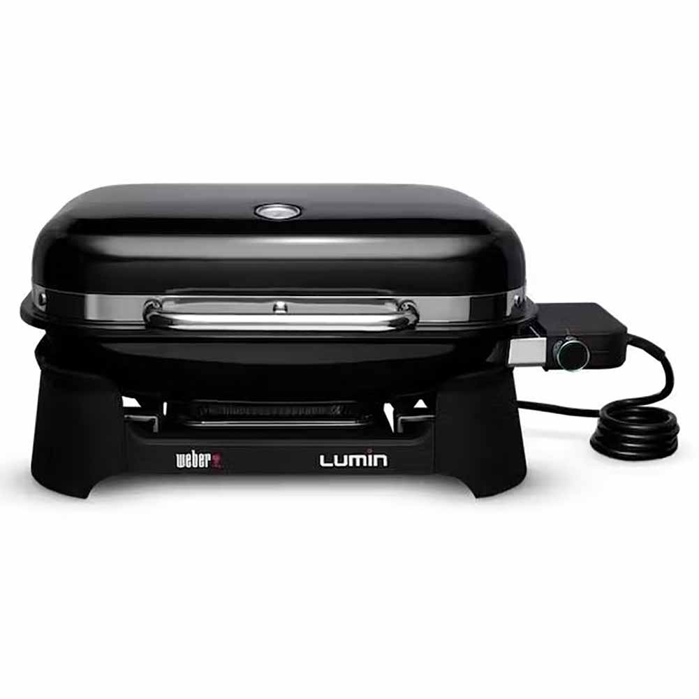 Barbecue elettrico Weber Lumin nero con copertura premium.