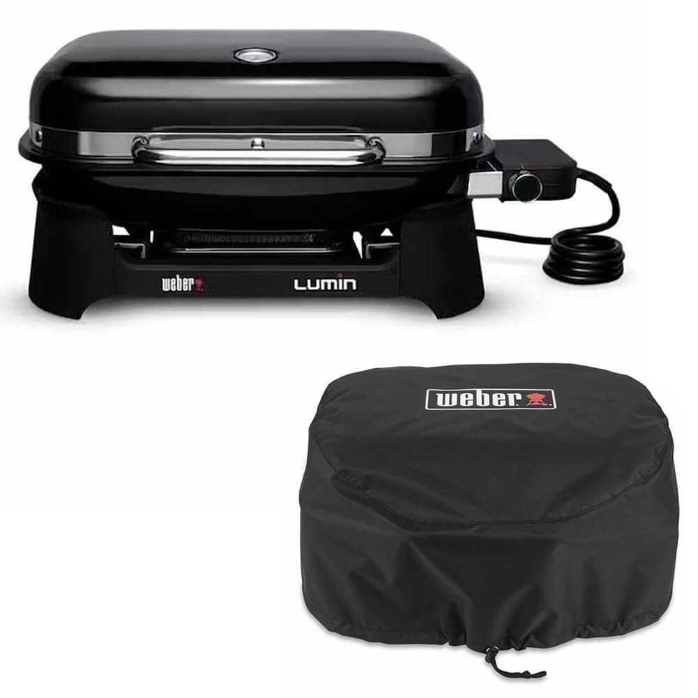 Barbecue elettrico Weber Lumin nero con copertura premium.