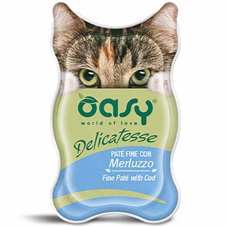 Alimento gatto Oasy Delicatesse Pat&eacute; fine con Merluzzo 85g