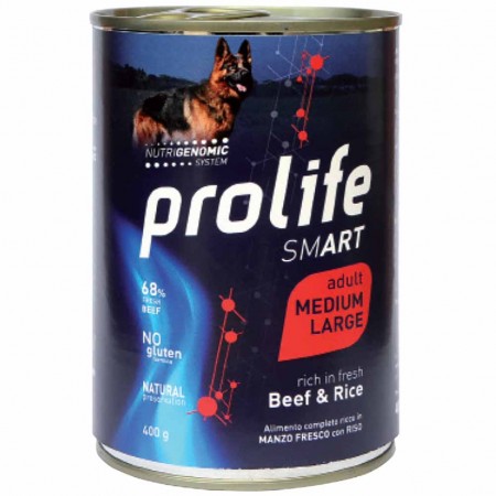 Alimento cane umido Prolife Smart Adult Medium Large manzo e riso 800g