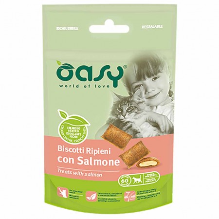 Alimento gatto Snack Oasy Biscotti ripieni al salmone 60g