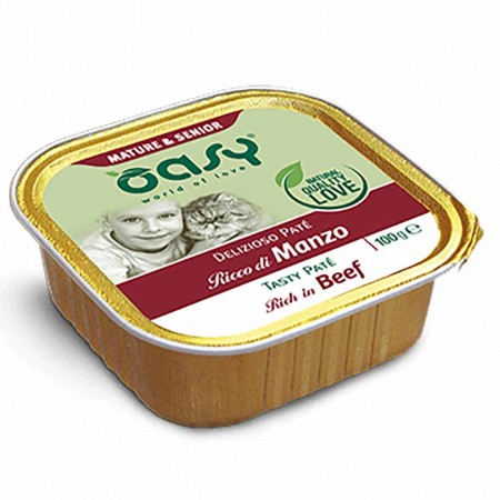 Alimento gatto Oasy Delizioso Pat&egrave; Senior con manzo 100g