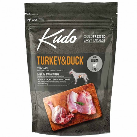 Alimento cane Kudo Low Grain Tacchino e anatra Junior mini 3kg