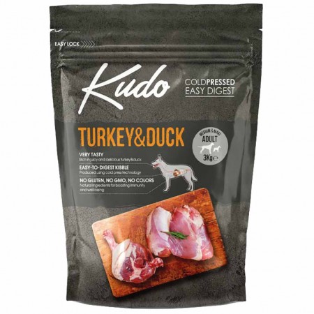 Alimento cane Kudo Low Grain Tacchino e anatra adult medium e maxi 3kg