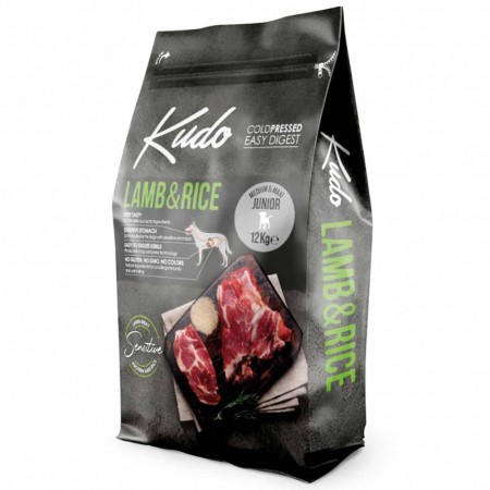 Alimento cane Kudo Low Grain Agnello e riso Junior medium e maxi 12kg