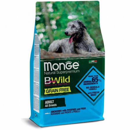 Alimento cane Monge BWild All Breeds Adult Acciughe patate e piselli 12kg