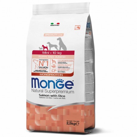 Alimento cane Monge superpremium Mini puppy e junior Salmone e riso 2,5kg