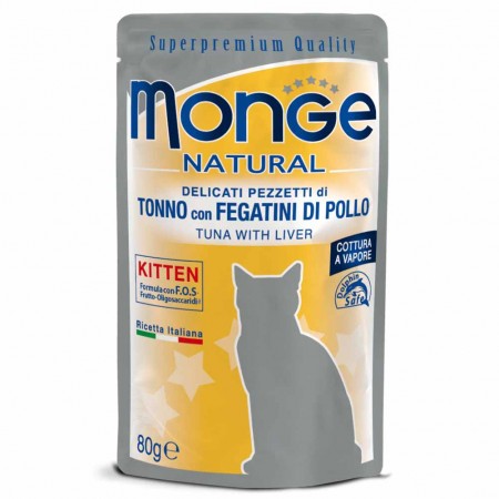 Alimento gatto Monge Natural tonno con fegatini di pollo 80g