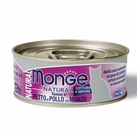 Alimento gatto Monge Natural tonno con pollo e manzo 80g