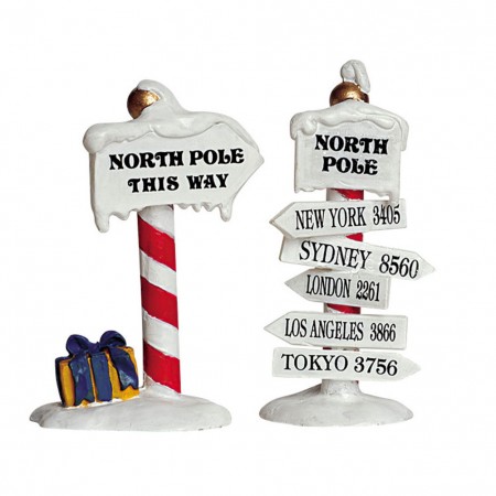 NORTH POLE SIGNS Set da  2 Allestimento Villaggio Lemax SANTA'S WONDERLAND Cod 64455