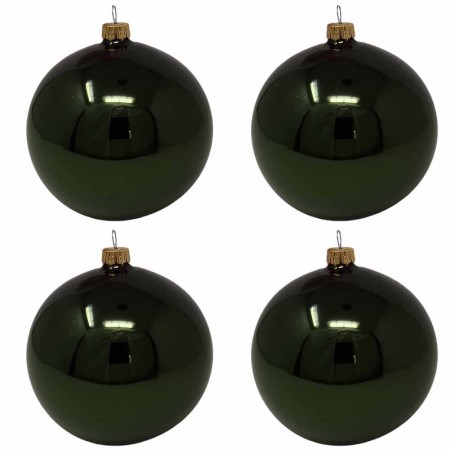 Confezione di 4 palline di Natale in vetro 10cm Verde bosco lucido