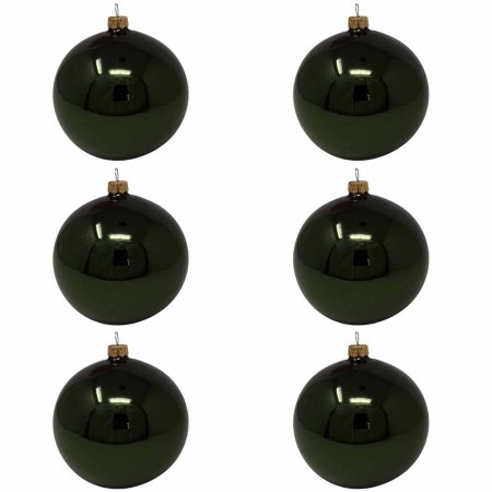 Confezione di 6 palline di Natale in vetro 8cm Verde bosco lucido