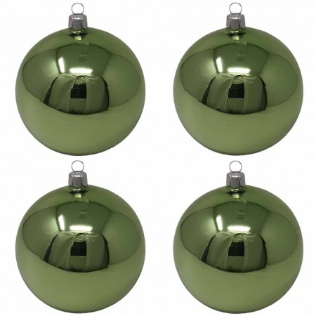 Confezione di 4 palline di Natale in vetro 10cm Verde vischio lucido