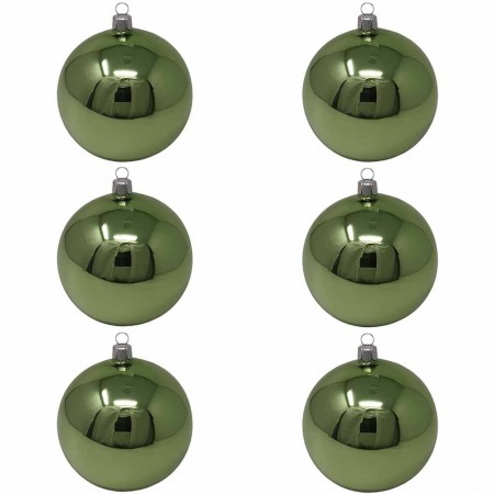 Confezione di 6 palline di Natale in vetro 8cm Verde vischio lucido