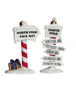 NORTH POLE SIGNS Set da  2 Allestimento Villaggio Lemax SANTA'S WONDERLAND Cod 64455