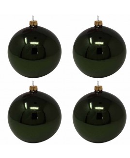 Confezione di 4 palline di Natale in vetro 10cm Verde bosco lucido