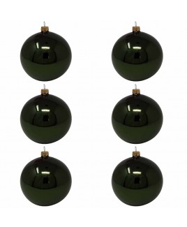 Confezione di 6 palline di Natale in vetro 8cm Verde bosco lucido