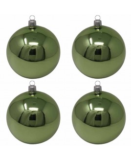 Confezione di 4 palline di Natale in vetro 10cm Verde vischio lucido