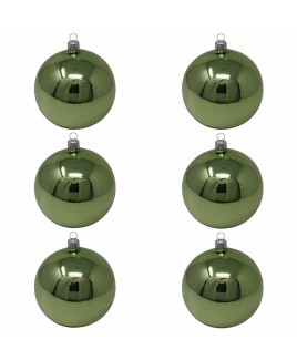 Confezione di 6 palline di Natale in vetro 8cm Verde vischio lucido